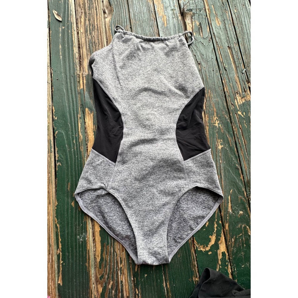 Capezio X Gray Heathered High Neck Strappy Back Mesh Panel Dance Leotard Medium